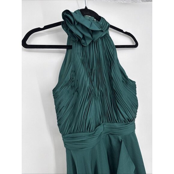 Mac Duggal Size 2 Green HALTER NECK FLOWER DETAIL RUFFLED MIDI Cocktail DRESS - Picture 5 of 9